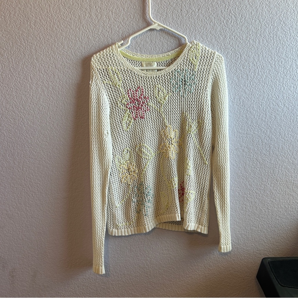 Christopher & Banks Cream Knit Sweater with Floral Design